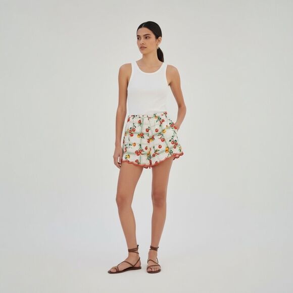 Anthropologie Maeve Veggie Bloom Embroidered Cotton Shorts Medium